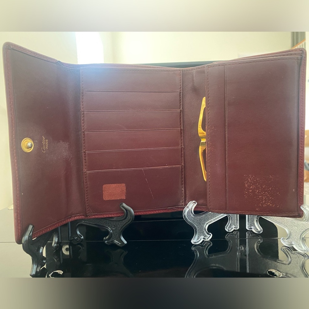 CARTIER MASON FOLDING KISS-LOCK WALLET MASTRIN BORDEAUX LEATHER - Picture 3 of 11